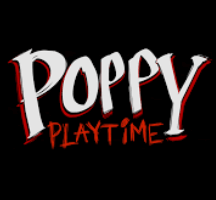 Logo of Roblox Poppy Playtime showcasing vibrant text on a dark background.