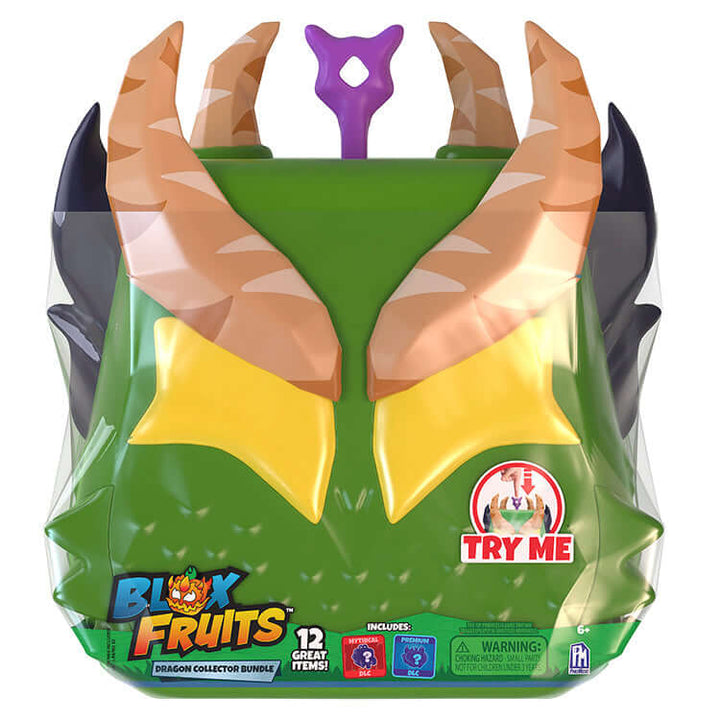 Blox Fruits Series 2 Dragon Ultimate Collector Bundle featuring a dragon storage container with horn details and 12 included items.