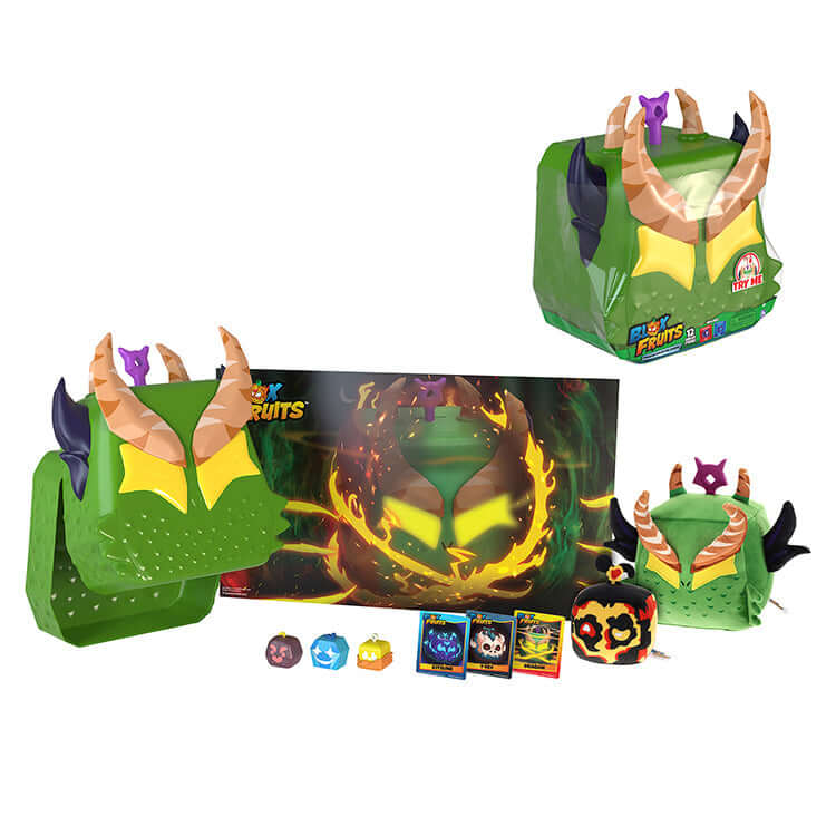 Blox Fruits Series 2 Dragon Ultimate Collector Bundle with plush, minifigures, poster, and collectible cards.