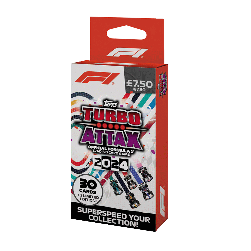 Turbo Attax Official Formula 1 Trading Card Game 2024 Eco Value Box with 30 cards and 1 limited edition card, priced at £7.50/€7.50