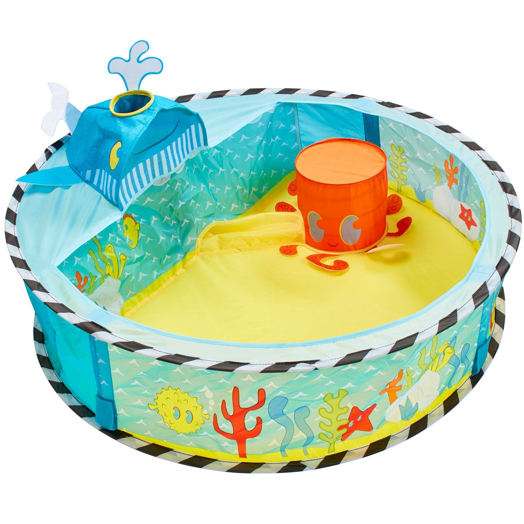 Kid Active Undersea Pop Up Baby Sensory Ball Pit with Whale Ball Launcher and Crab for Fun Play Indoors or Outdoors