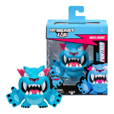 MrBeast Lab Classic Panther vinyl figure in blue and pink packaging, perfect for collectors and fans.