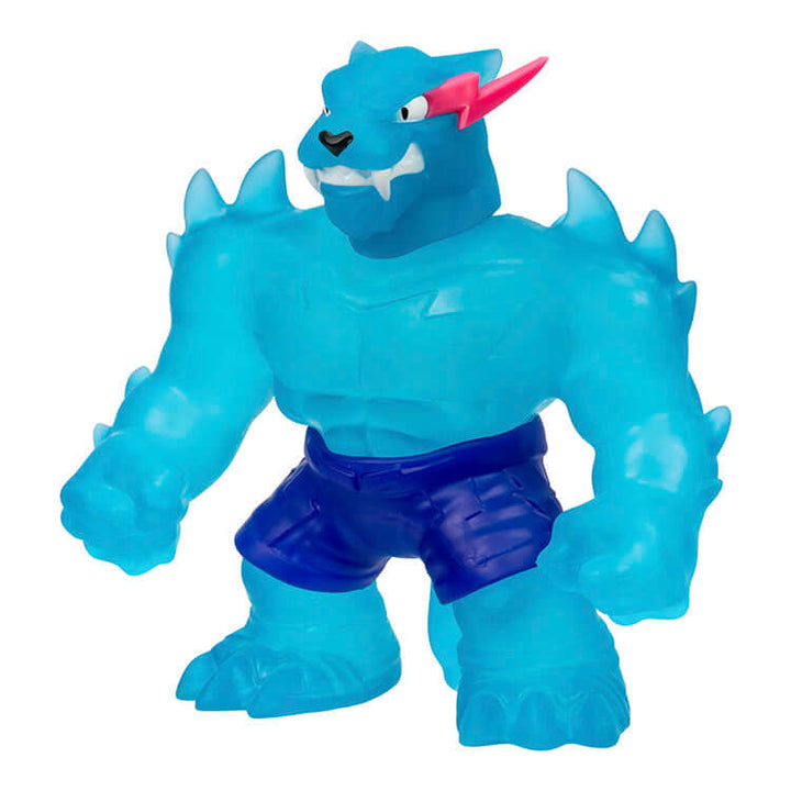 MrBeast Lab Goo Jit Zu Iconic Panther stretchy blue hero toy with unique squishy filling wearing blue shorts.