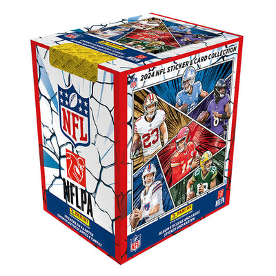 NFL 2024 Sticker and Trading Card Collection box featuring top players and colorful designs, ideal for collectors and fans.