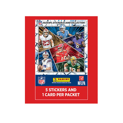 NFL 2024/25 Sticker and Trading Card Collection featuring 5 stickers and 1 card per packet by Panini.