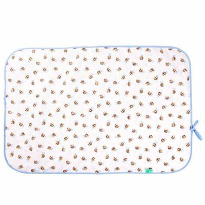 Happy Mat with playful pattern, absorbent top, waterproof underside, perfect for change bags, portable and machine washable.