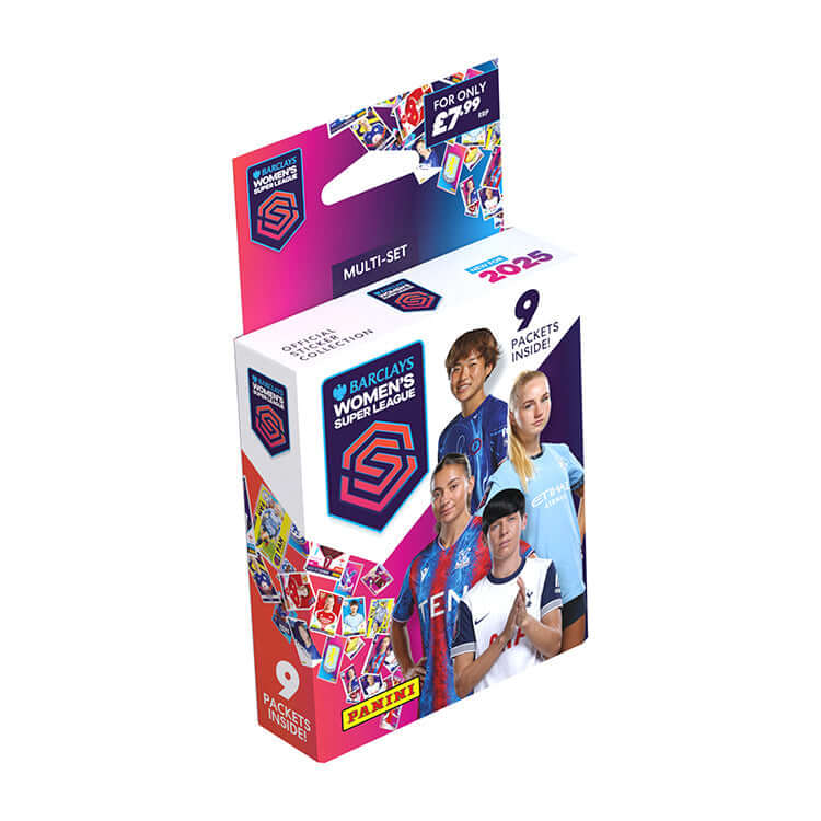 Barclays Women's Super League 2025 Sticker Collection box featuring WSL players, includes 9 packets for football fans.