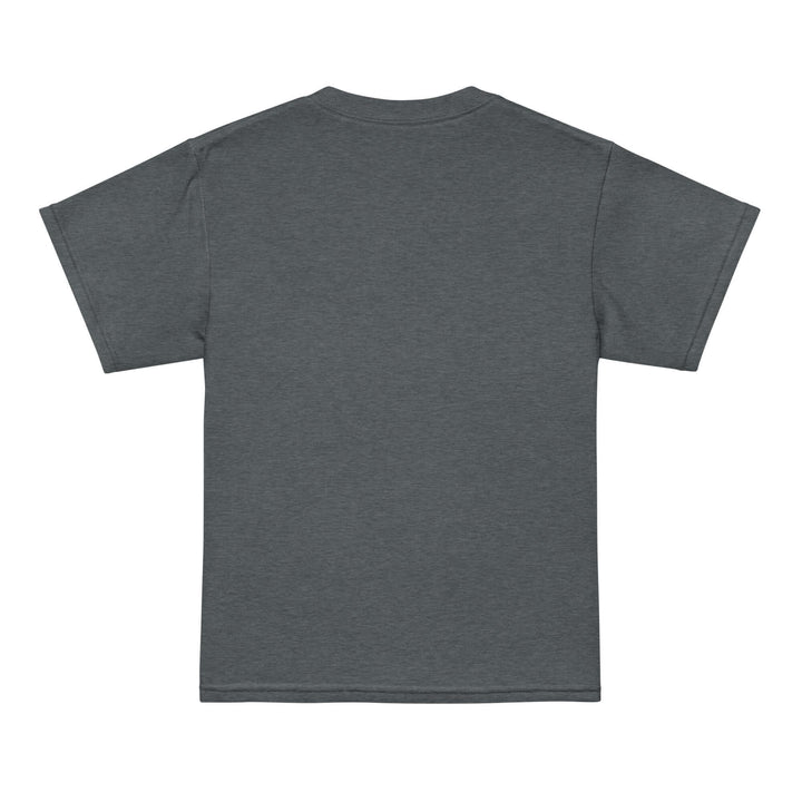 Back view of AFK Youth t-shirt in grey color, made of moisture-wicking fabric for comfort and active wear.