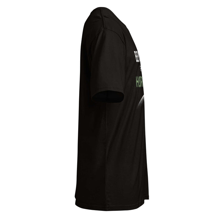 Beyond the Horizon Cotton Mens Short Sleeve T-Shirt Premium Heritage side view in black color