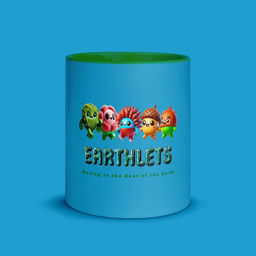Earthlets mug with colorful interior featuring playful characters and vibrant design, perfect for custom creations.