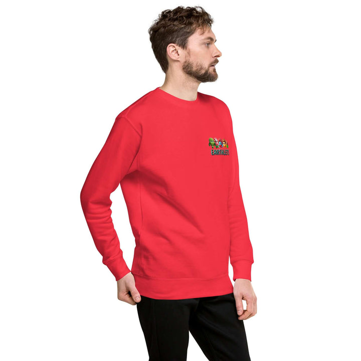 Earthlets Unisex Premium Sweatshirt in red, featuring a classic silhouette and vibrant design.