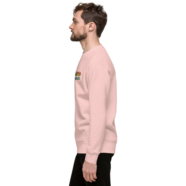 Earthlets Unisex Premium Sweatshirt in pink, showcasing a contemporary streetwear style and comfortable fit.