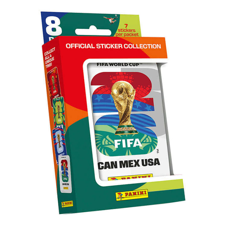 FIFA World Cup 2026 Official Sticker Collection packaging with World Cup trophy design.