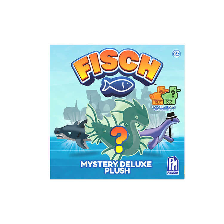 Fisch Mystery Deluxe Plush featuring various sea creature designs in a colorful box, perfect for collectors.