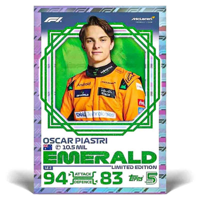 Emerald limited edition Oscar Piastri trading card from Topps F1 Turbo Attax 2024 collection