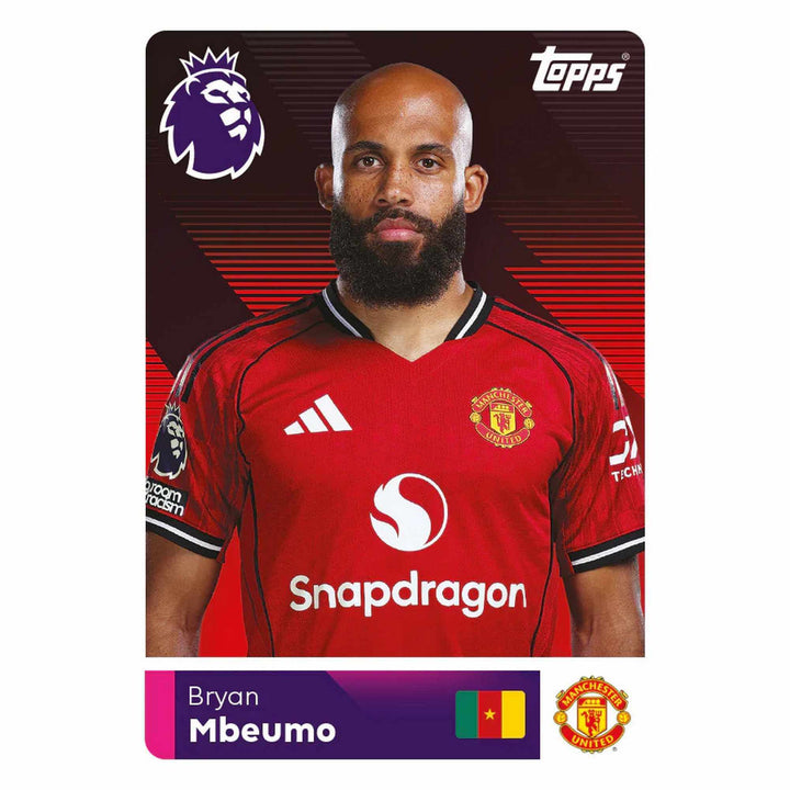 Premier League 2026 Stickers Mini Tin featuring Bryan Mbeumo in Manchester United kit