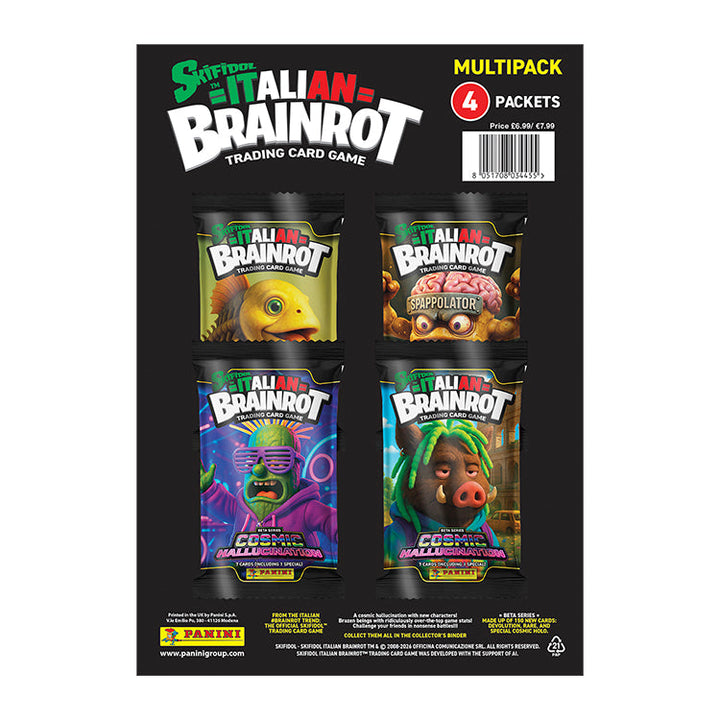 Italian Brainrot Cosmic Hallucination Trading Card Collection multipack featuring four unique card packets.