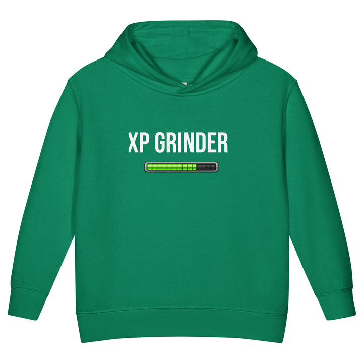 XP Grinder Toddler fleece pullover hoodie in green with progress bar graphic.