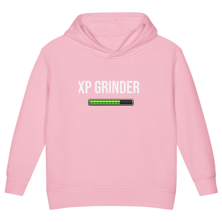 XP Grinder Toddler fleece pullover hoodie in pink with progress bar graphic.