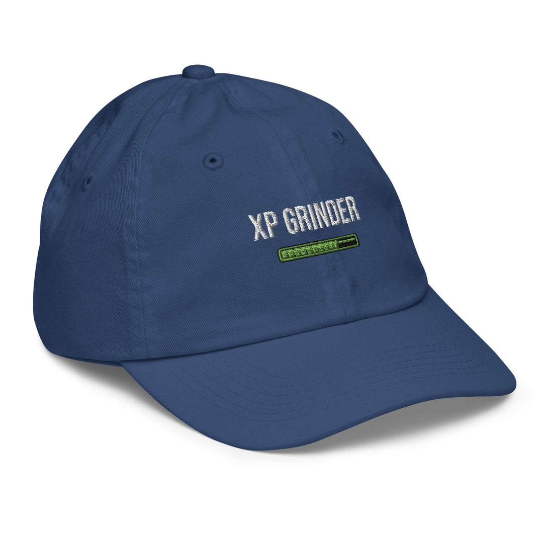 XP Grinder Youth baseball cap in navy blue with embroidered logo, perfect for baseball training and outdoor play.