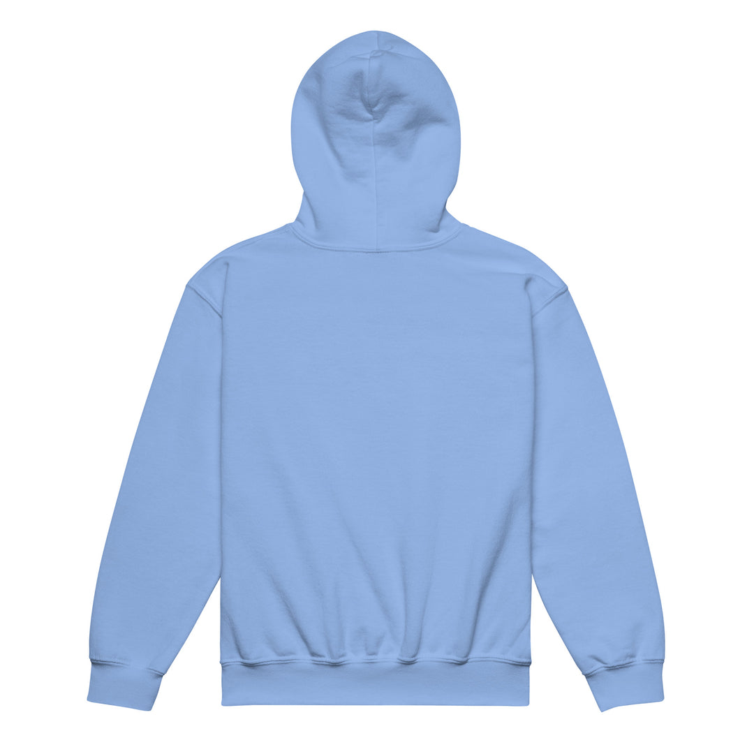 Back view of Oddy Pro Youth heavy blend hoodie in light blue color.