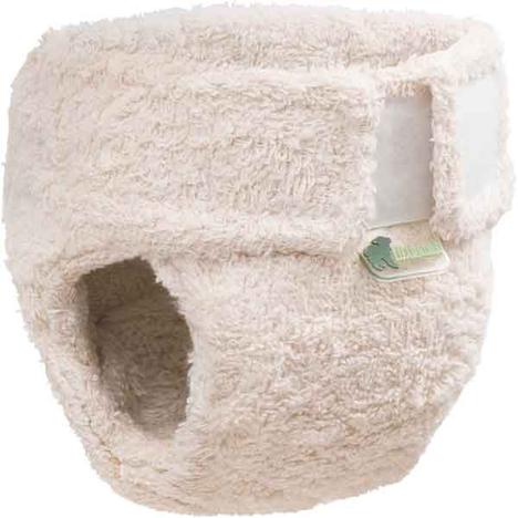 Organic Cotton Nappy Size 2 by LittleLamb, suitable for 20-38lbs babies, made from GOTS certified organic yarn, shown in beige color.