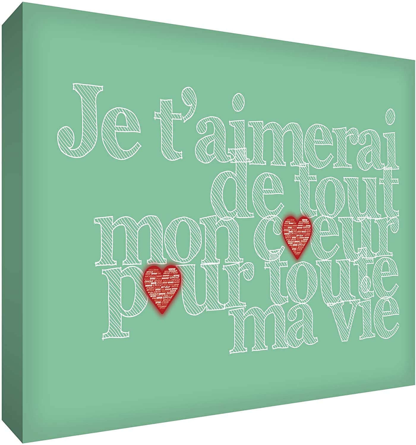 Feel Good Art Canvas Art with French Text - J'aimerai de tout mon coeur pour toute la vie Size Name: 60 x 91 cm Colour Name: Green nursery art Earthlets
