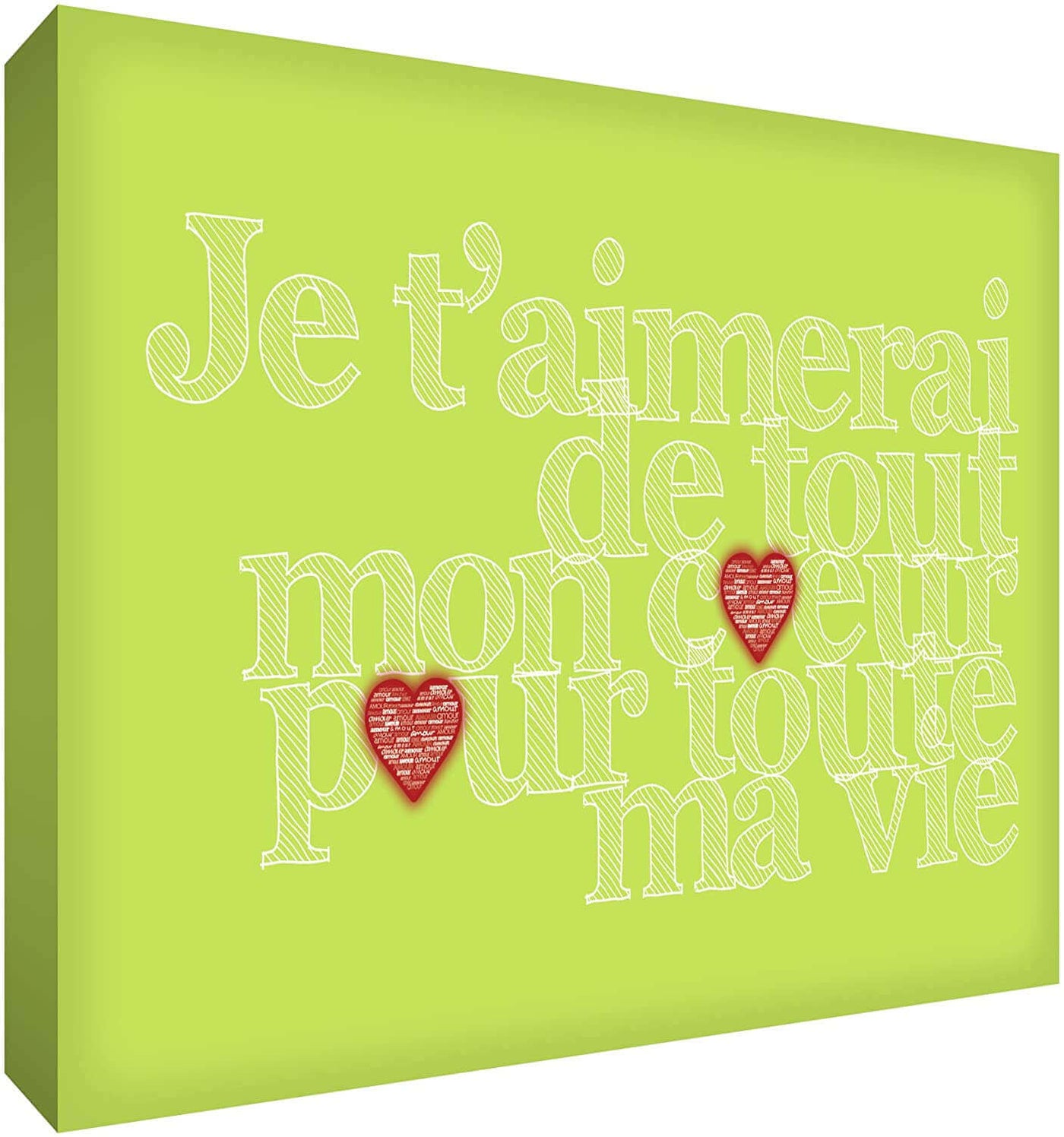 Feel Good Art Canvas Art with French Text - J'aimerai de tout mon coeur pour toute la vie Size Name: 20 x 30 cm Colour Name: Lime Green nursery art Earthlets