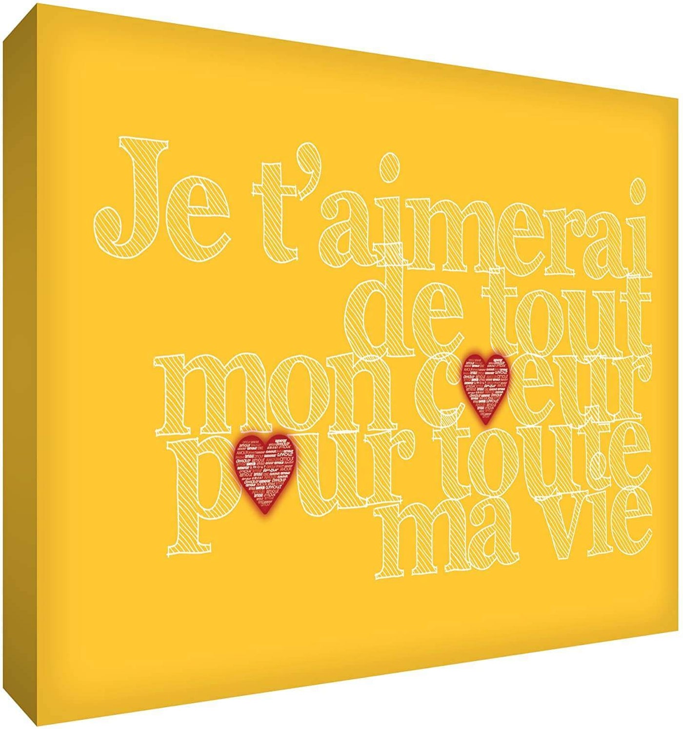 Feel Good Art Canvas Art with French Text - J'aimerai de tout mon coeur pour toute la vie Size Name: 40 x 60 cm Colour Name: Yellow nursery art Earthlets