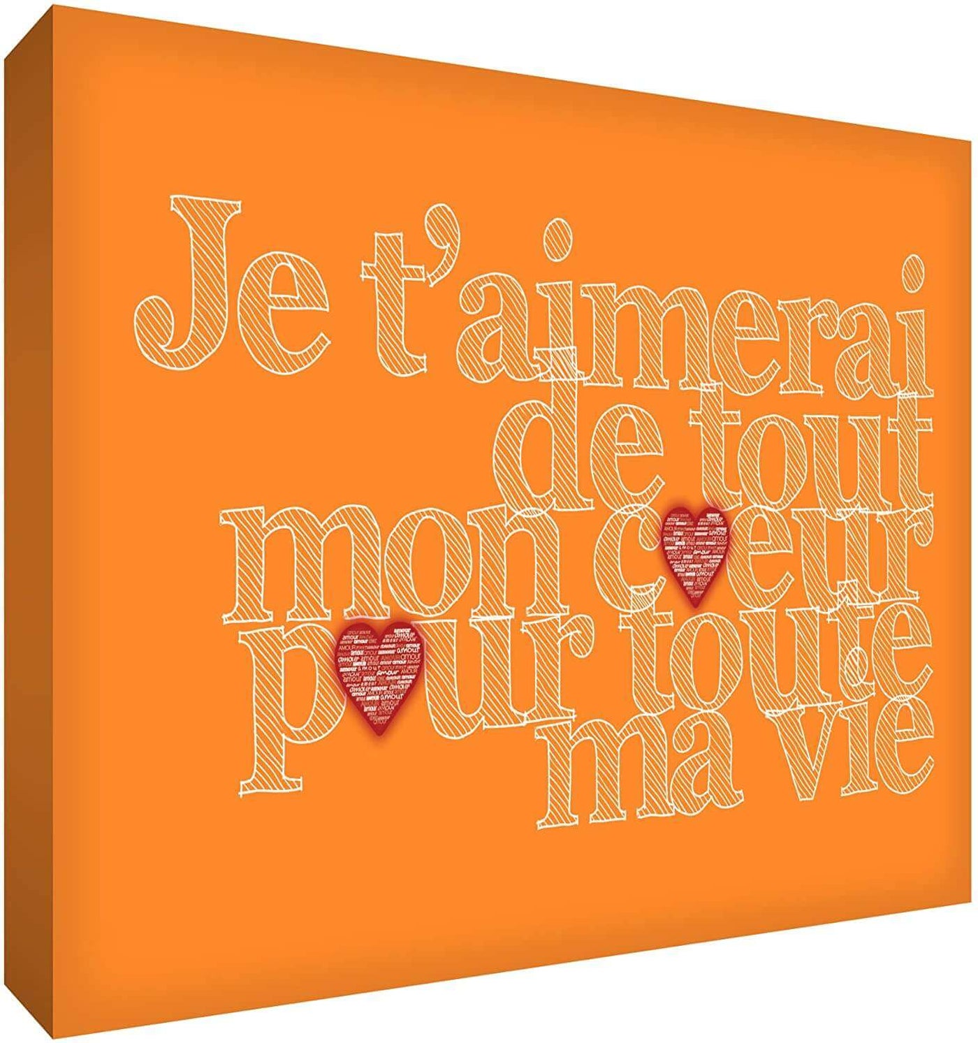 Feel Good Art Canvas Art with French Text - J'aimerai de tout mon coeur pour toute la vie Size Name: 20 x 30 cm Colour Name: Orange nursery art Earthlets