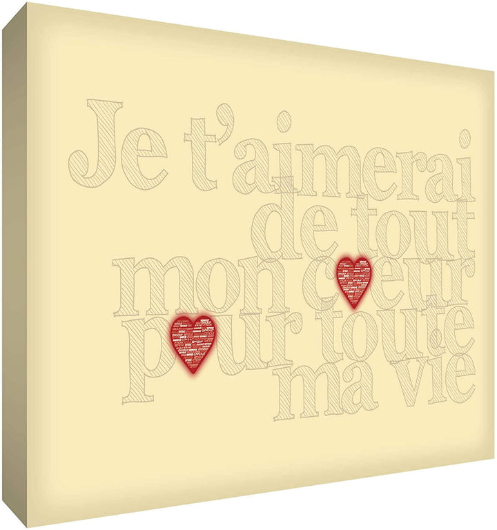 Feel Good Art Canvas Art with French Text - J'aimerai de tout mon coeur pour toute la vie Size Name: 30 x 40 cm Colour Name: Vintage Pink nursery art Earthlets