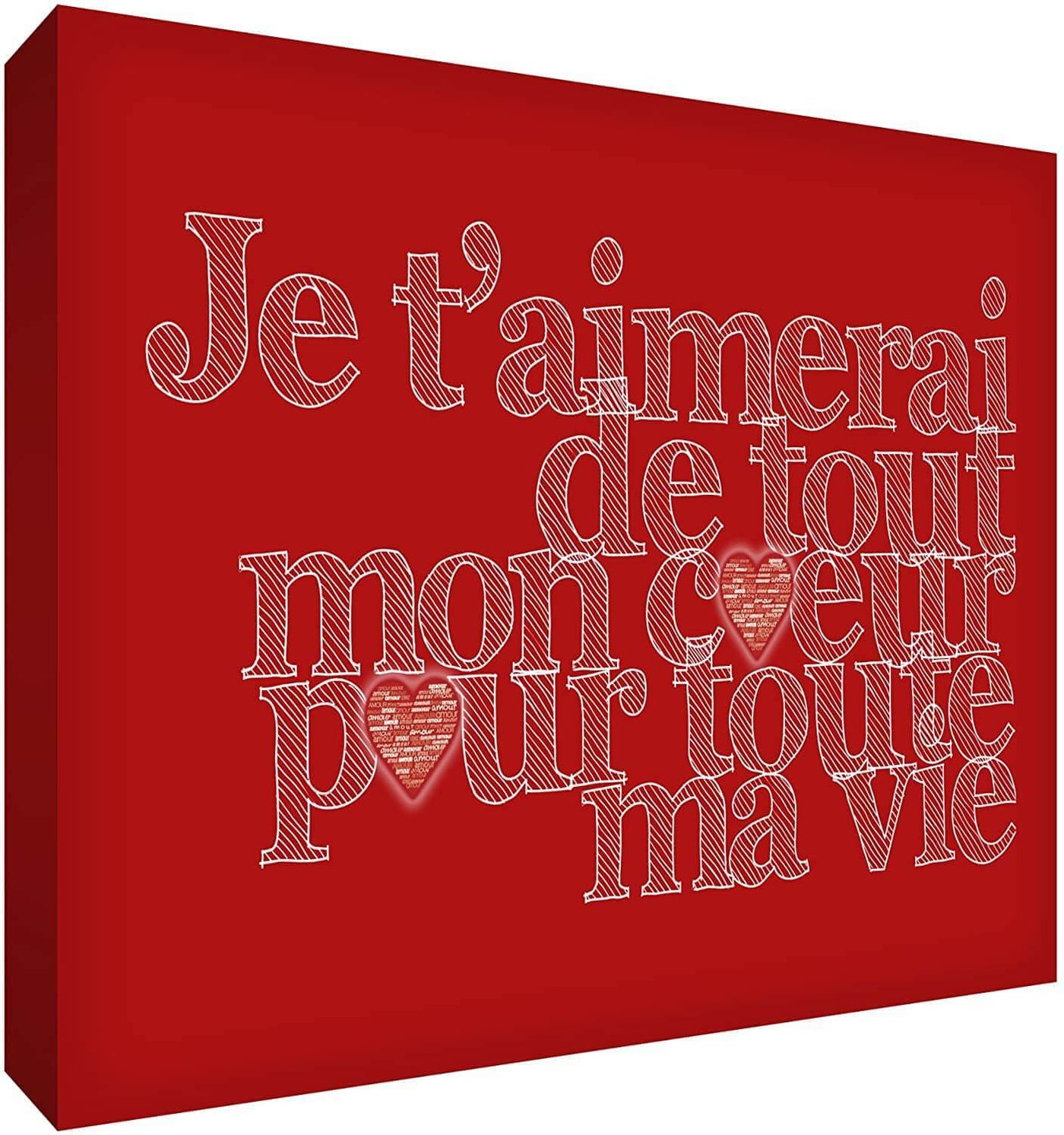 Feel Good Art Canvas Art with French Text - J'aimerai de tout mon coeur pour toute la vie Size Name: 30 x 40 cm Colour Name: Red nursery art Earthlets