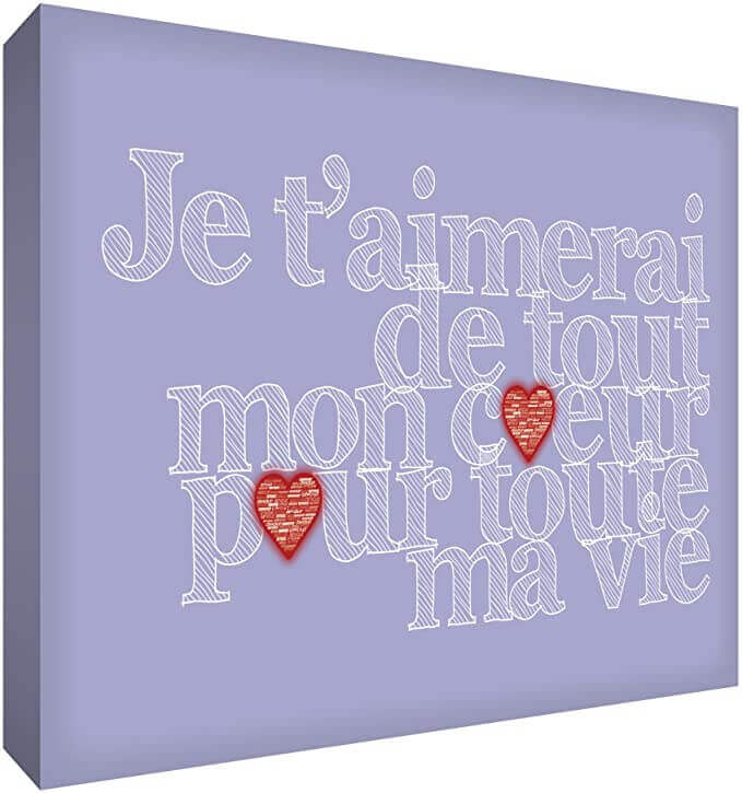 Feel Good Art Canvas Art with French Text - J'aimerai de tout mon coeur pour toute la vie Size Name: 30 x 40 cm Colour Name: Lilac nursery art Earthlets