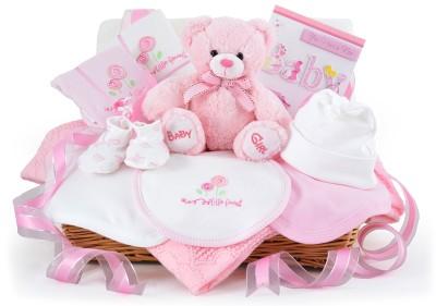 Baby Brands Direct Deluxe New Baby Basket for a Girl in Pink baby gifts Earthlets