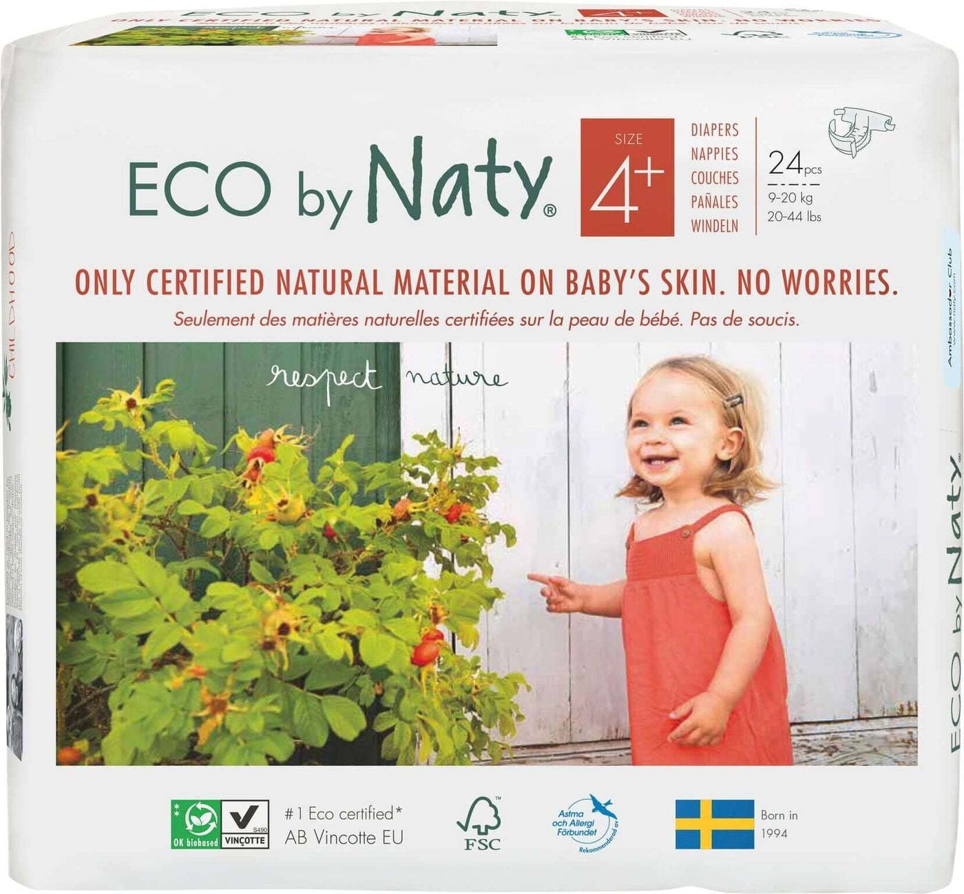 Naty Size 4+ Nappies - 24 pack Multi Pack: 1 disposable nappies size 4 plus Earthlets