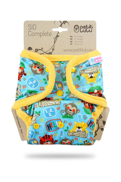 Petit Lulu Snap In One (SIO) Complete Nappy - One Size Colour: School Jungle Size: One Size reusable nappies Earthlets